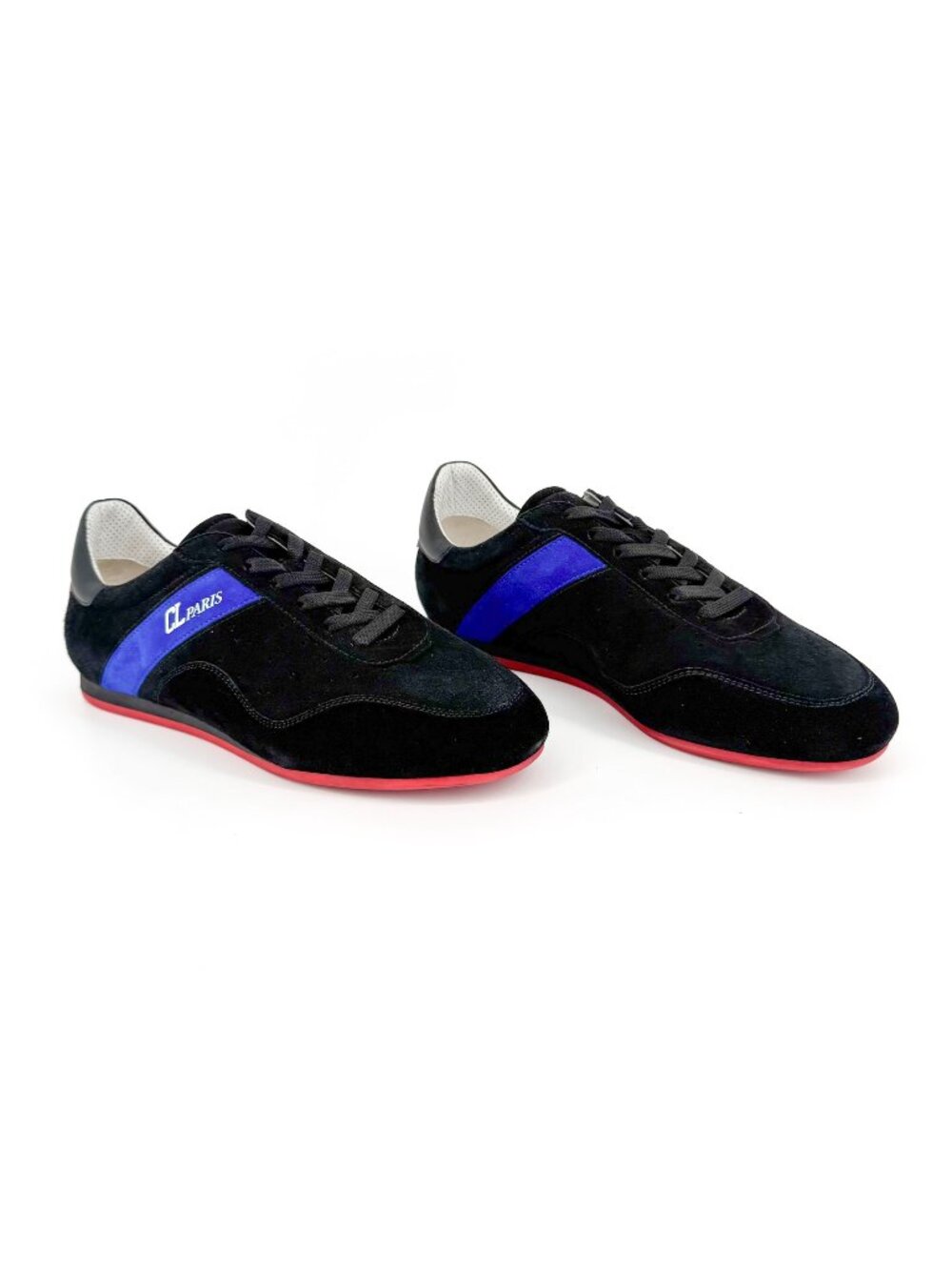Christian Louboutin My K Low Top Sneakers Size 39.5 US 9.5 Black Blue Suede